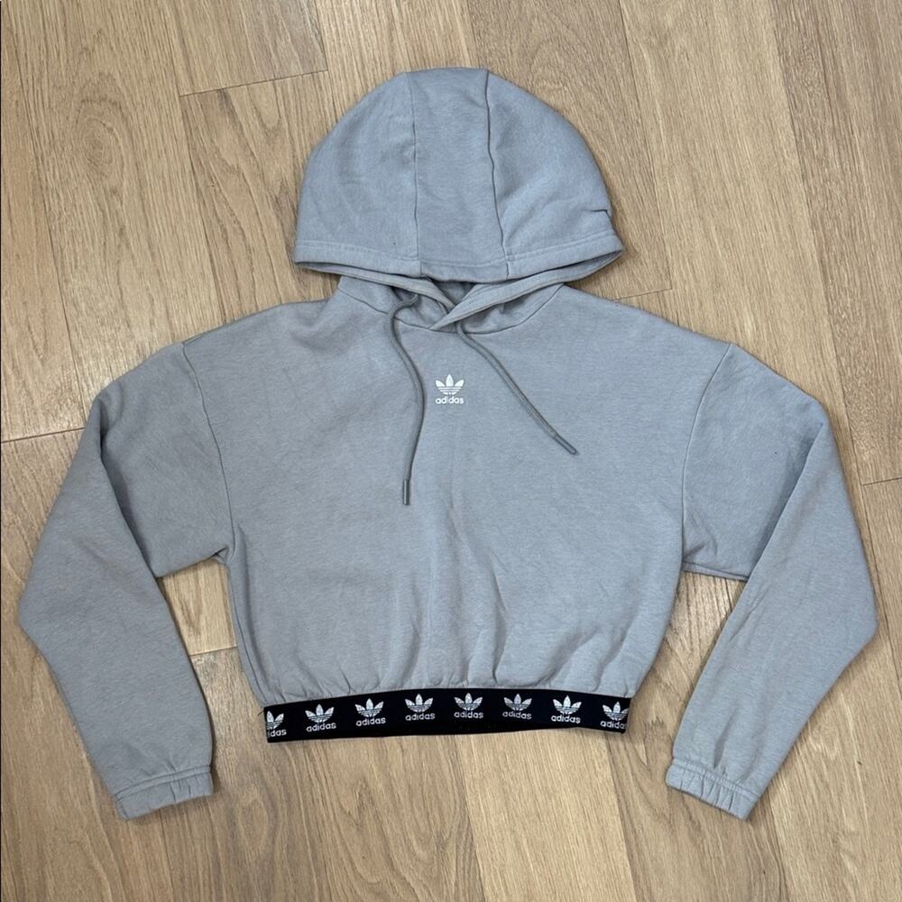 Adidas Light Gray Cropped Hoodie Sparkle Detail Size Medium